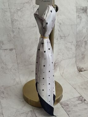 Silky Star Print Scarf - White with Black Stars